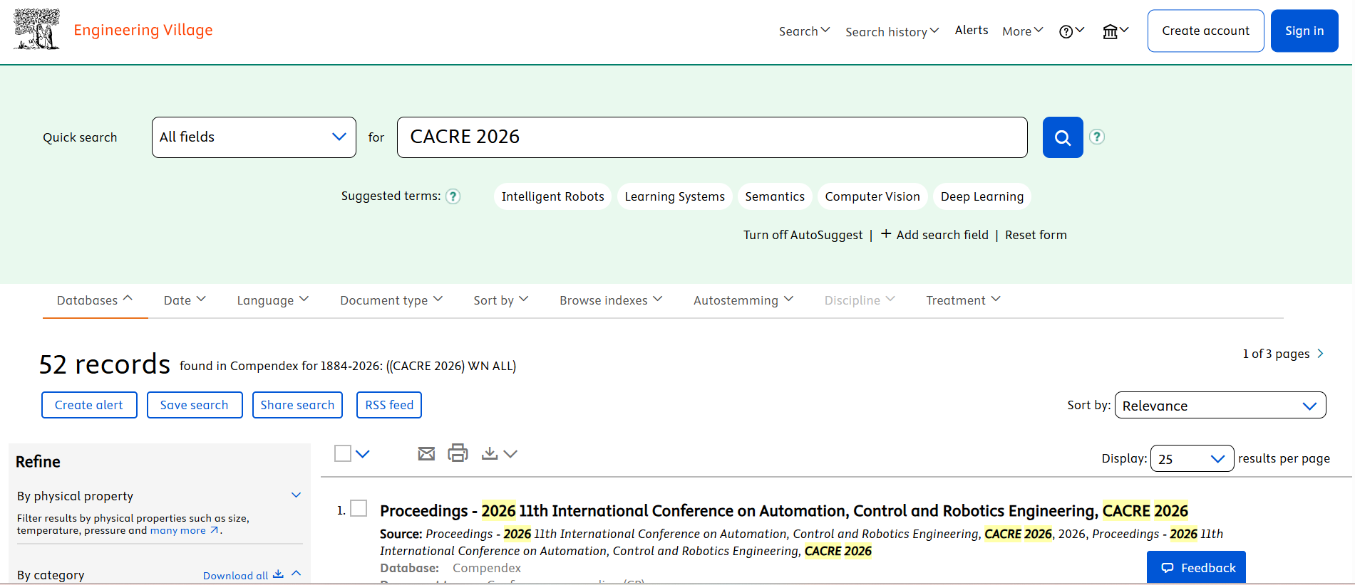 CACRE 2026 Ei Compendex indexing proof